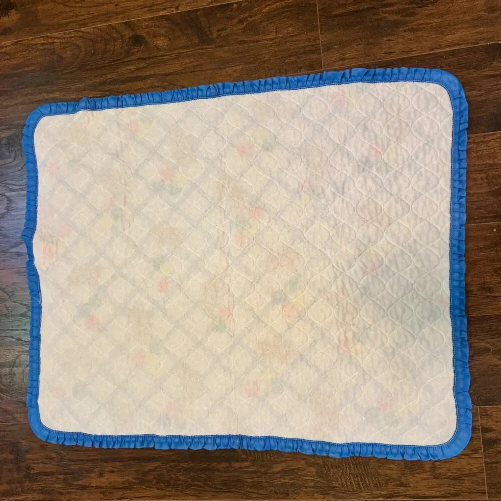 Baby Quilt WithTeddy Bears Colorful Balloons Hand-Stitched Blue Border 36